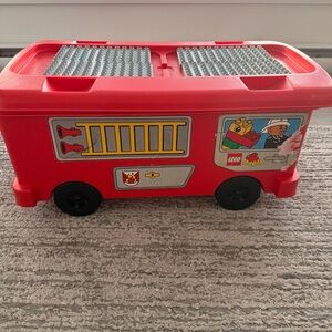 Rare Vintage LEGO DUPLO Red Firetruck Storage Organizer on Wheels 1998
